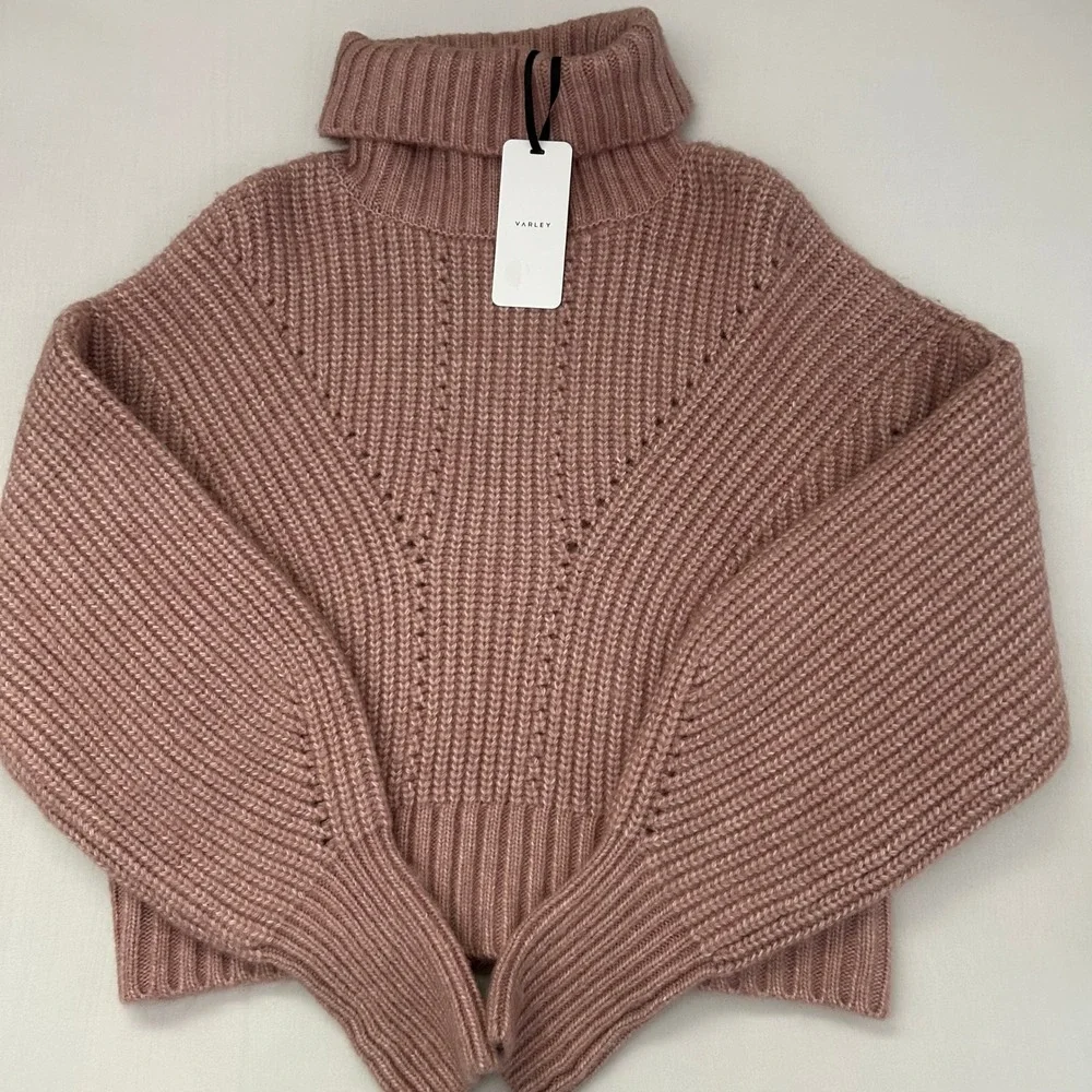 Varley Rogan Cropped Knit Sweater Womens Large Woodrose Pink Turtleneck NWT